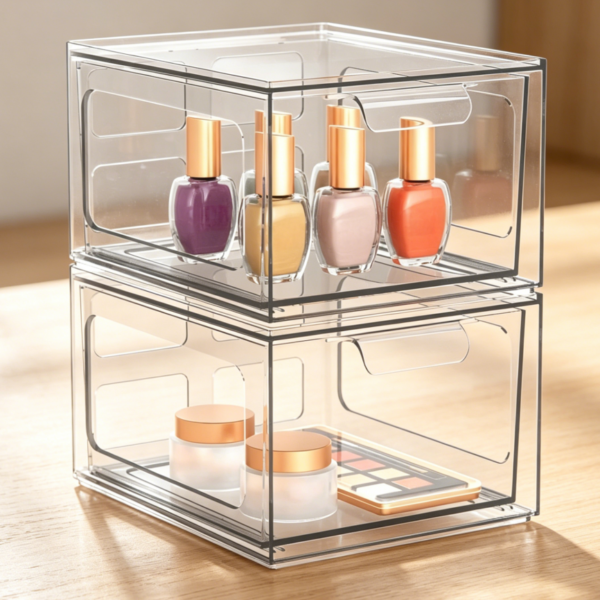 2-Piece Stackable Cosmetics Drawers with Pull-Out Handles