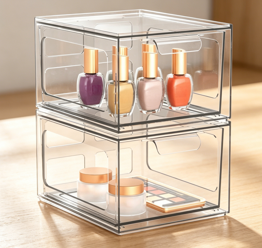 2-Piece Stackable Cosmetics Drawers with Pull-Out Handles