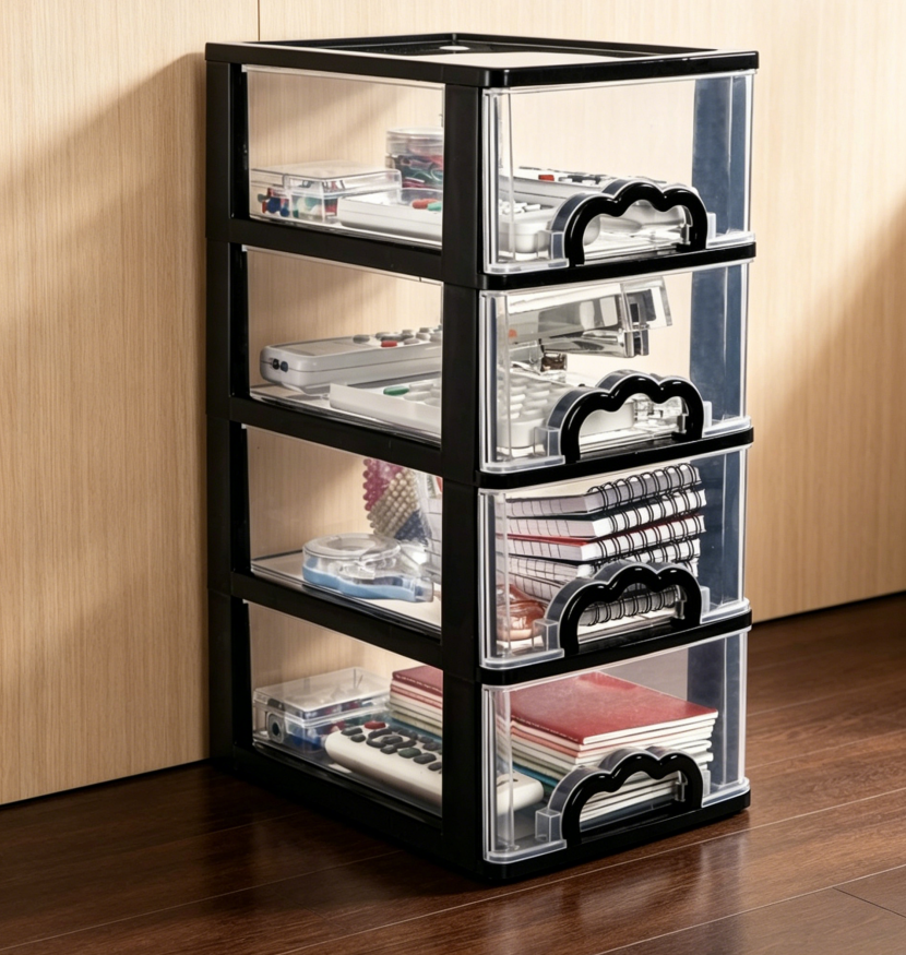 4-Drawer Compact Clear Desktop Storage Unit