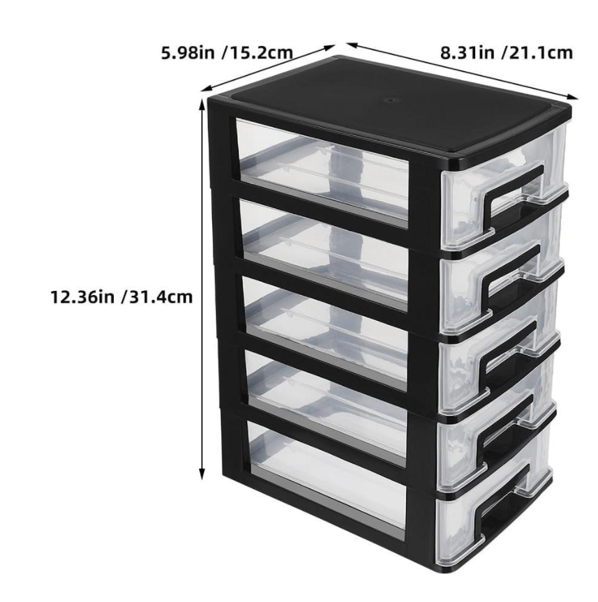 5-Tier Black Plastic Cabinet with Clear Drawers - Image 2