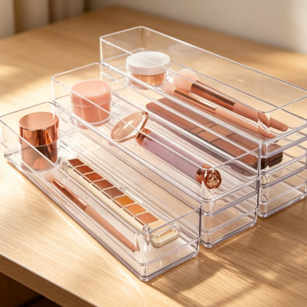 6-Pack Slim Rectangular Clear Drawer Organiser Trays
