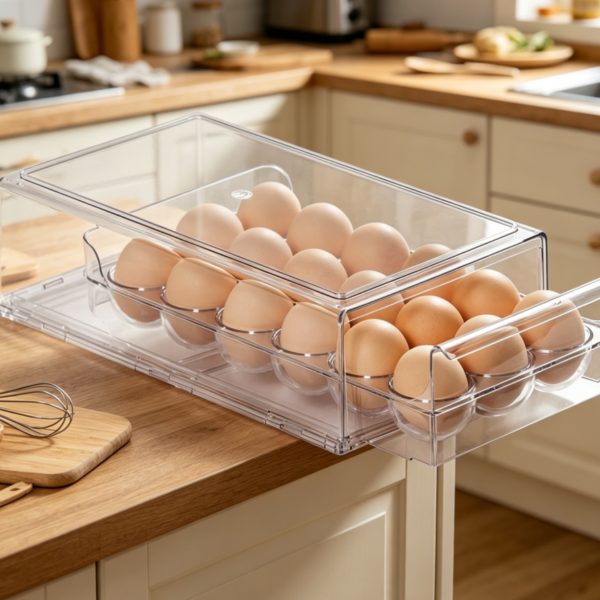 Stackable 18-Egg Fridge Drawer with Transparent Case