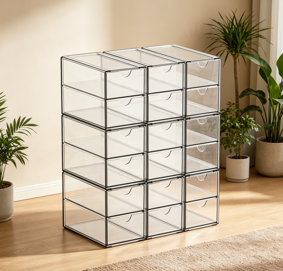 9-Piece Set of Small Acrylic Drawers (18 Total)