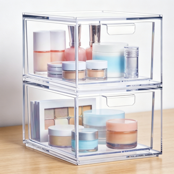 2-Piece Stackable Clear Bins for Vanity Cosmetics