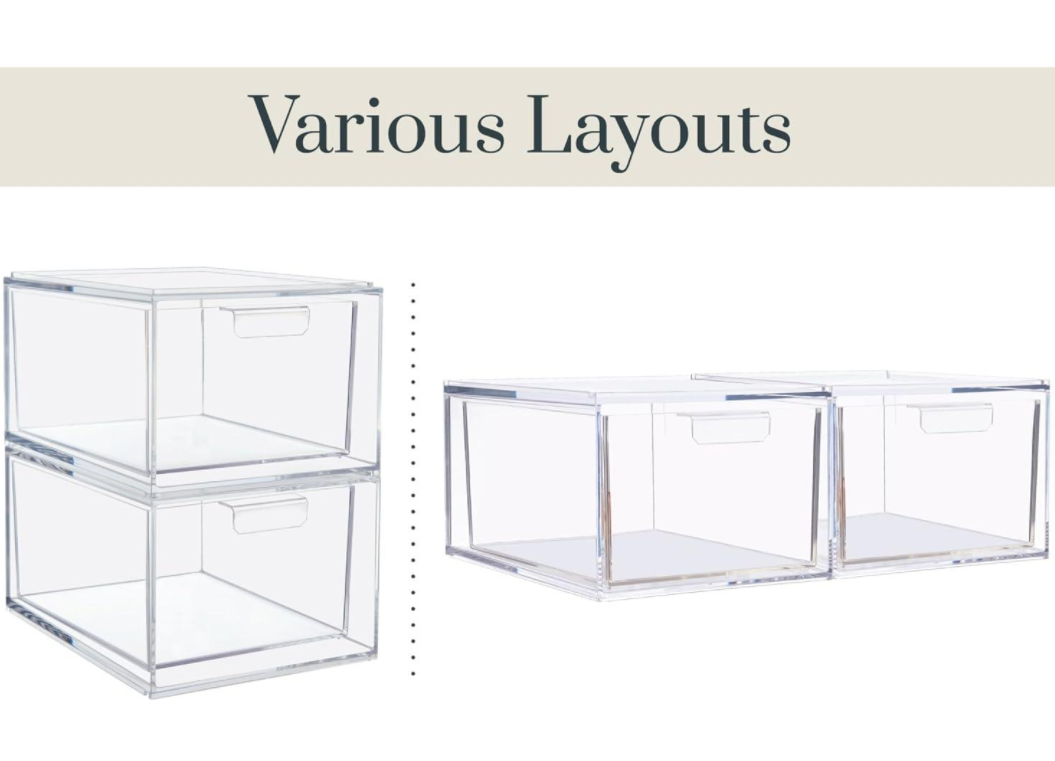 2-Piece Stackable Clear Bins for Vanity Cosmetics - Image 2