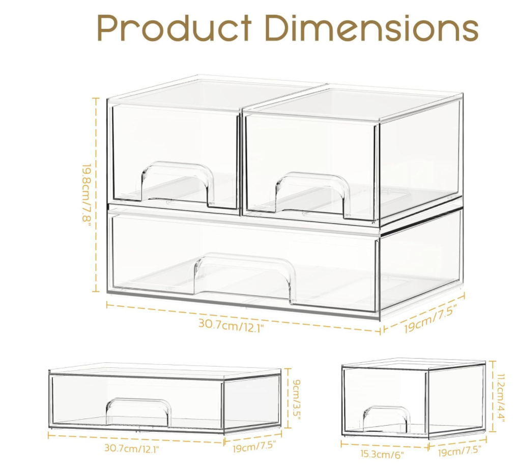 3-Pack Stackable Acrylic Drawers for Bathrooms & Pantries - Image 2