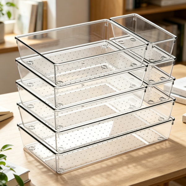8-Piece Large Acrylic Drawer Trays with Non-Slip Base