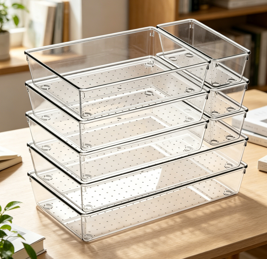 8-Piece Large Acrylic Drawer Trays with Non-Slip Base