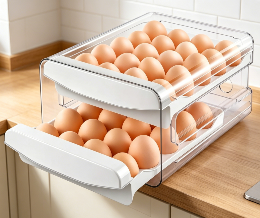 2-Tier Stackable 40-Egg Clear Fridge Drawer
