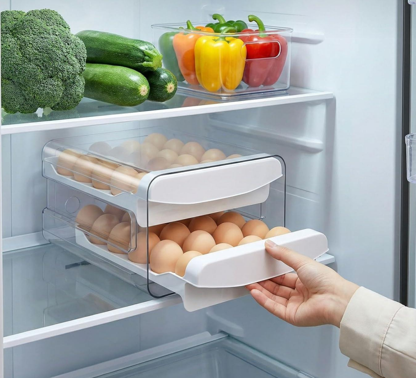 2-Tier Stackable 40-Egg Clear Fridge Drawer - Image 2
