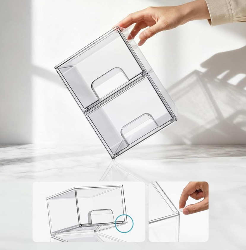 4-Piece Small Stackable Clear Acrylic Bathroom Drawers - Image 2