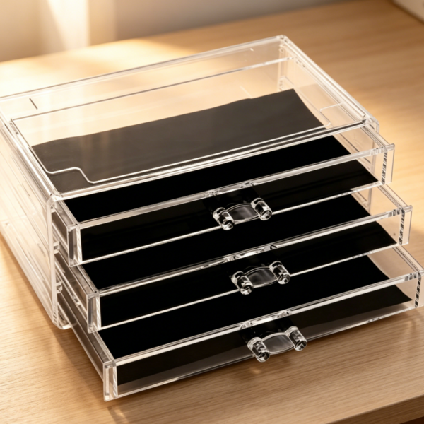 Clear 3-Drawer Cosmetics & Jewellery Display Case