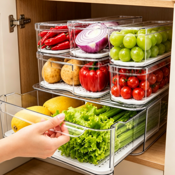 6-Piece Fridge Set with Drawer and 5 Lidded Bins