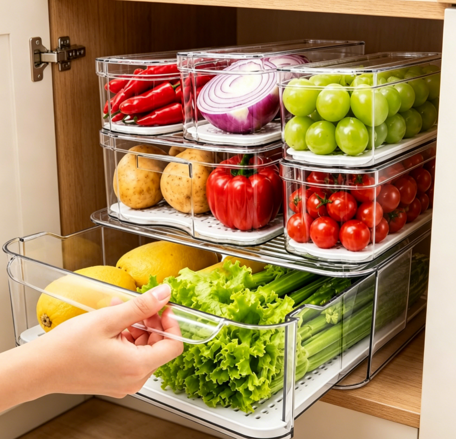 6-Piece Fridge Set with Drawer and 5 Lidded Bins