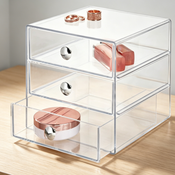 3-Drawer Stackable Clear Cosmetics Organiser for Vanity
