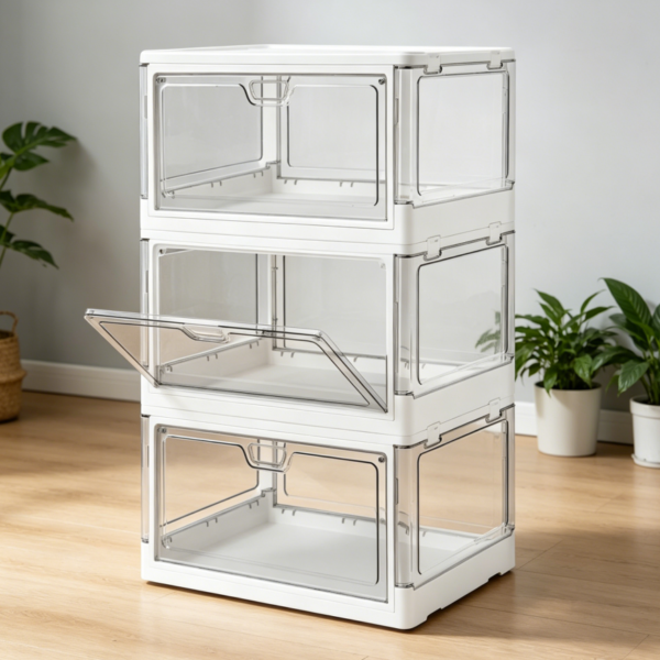 3-Pack 22.7L Clear Magnetic-Door Collapsible Stackable Bins
