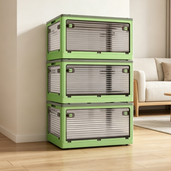 3-Pack 50L Green Collapsible Storage Bins with Wheels