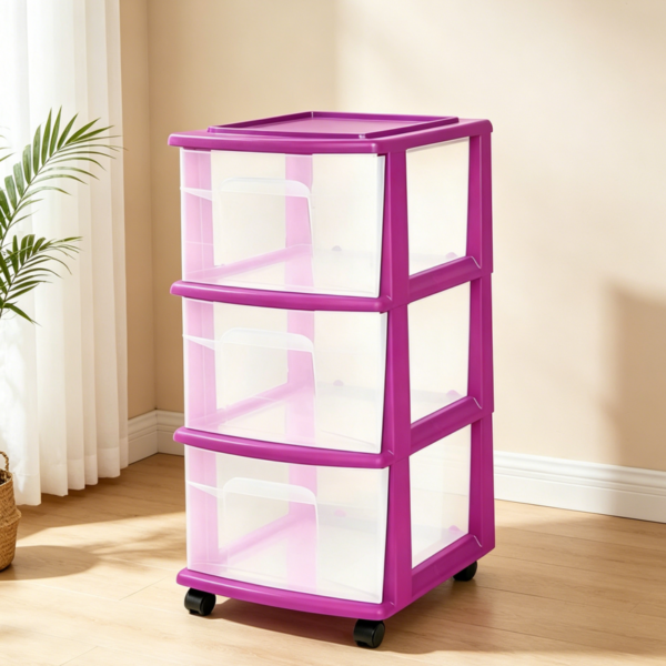 3-Tier Purple Rolling Drawer Cart for Classrooms