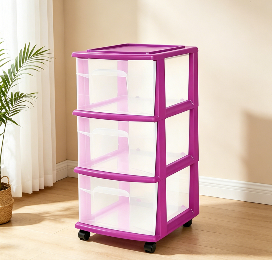 3-Tier Purple Rolling Drawer Cart for Classrooms