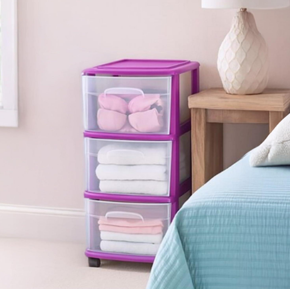 3-Tier Purple Rolling Drawer Cart for Classrooms - Image 2