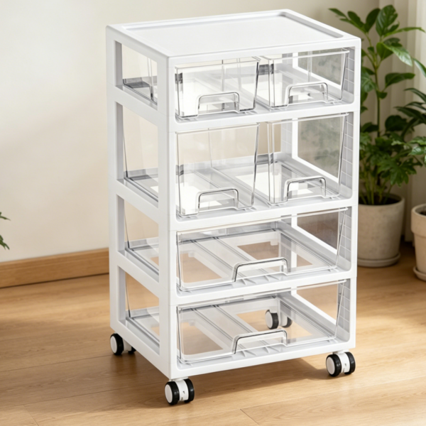 4-Tier 6-Drawer Transparent Unit on Wheels