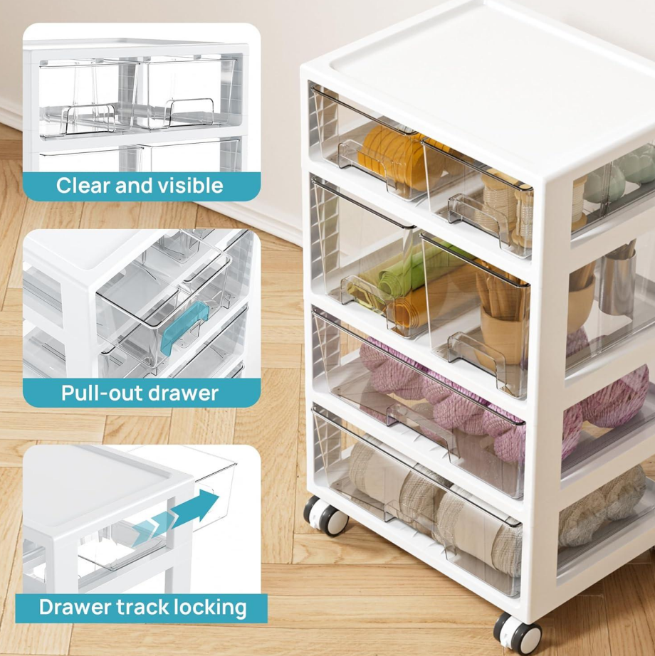 4-Tier 6-Drawer Transparent Unit on Wheels - Image 2