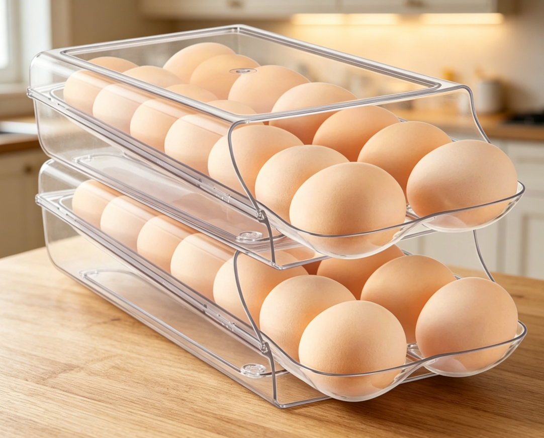 Auto-Rolling 14-Egg Fridge Box with Removable Tray (2-Pack)