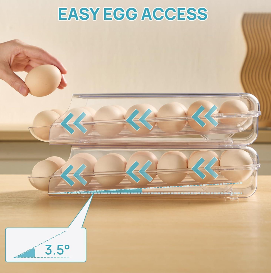 Auto-Rolling 14-Egg Fridge Box with Removable Tray (2-Pack) - Image 2