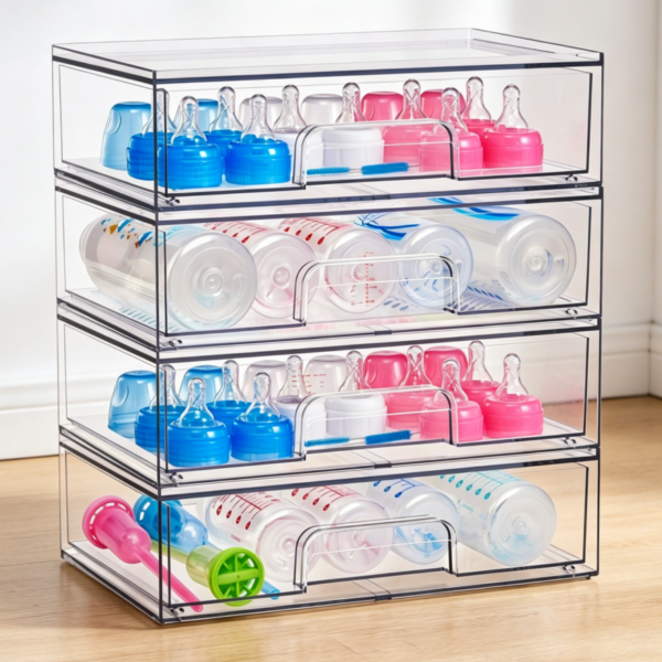 4-Pack Wide Stackable Acrylic Drawers for Cabinets