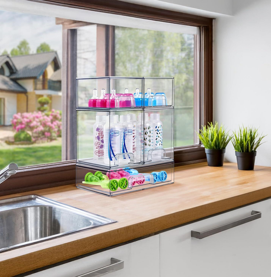 4-Pack Wide Stackable Acrylic Drawers for Cabinets - Image 2